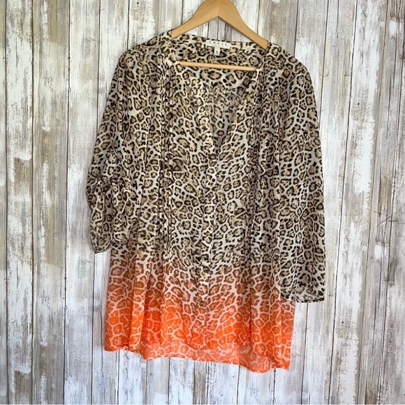 Chaus Tops - Chaus Leopard Ombré Orange Button Up